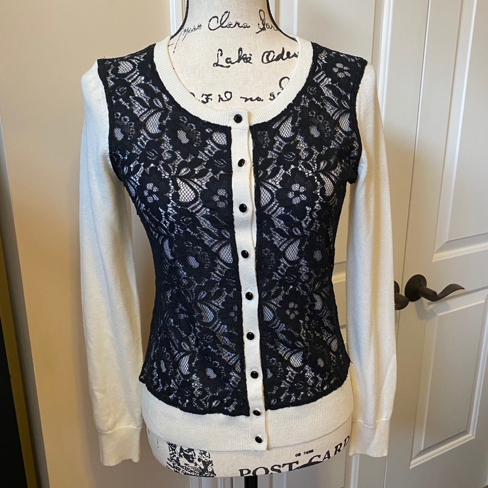 Banana Republic Front Lace Button Up Ivory Sweater